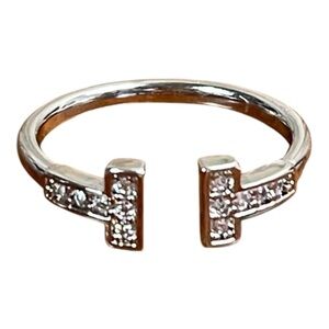 Silver Plated Pavé T-Open Band Ring